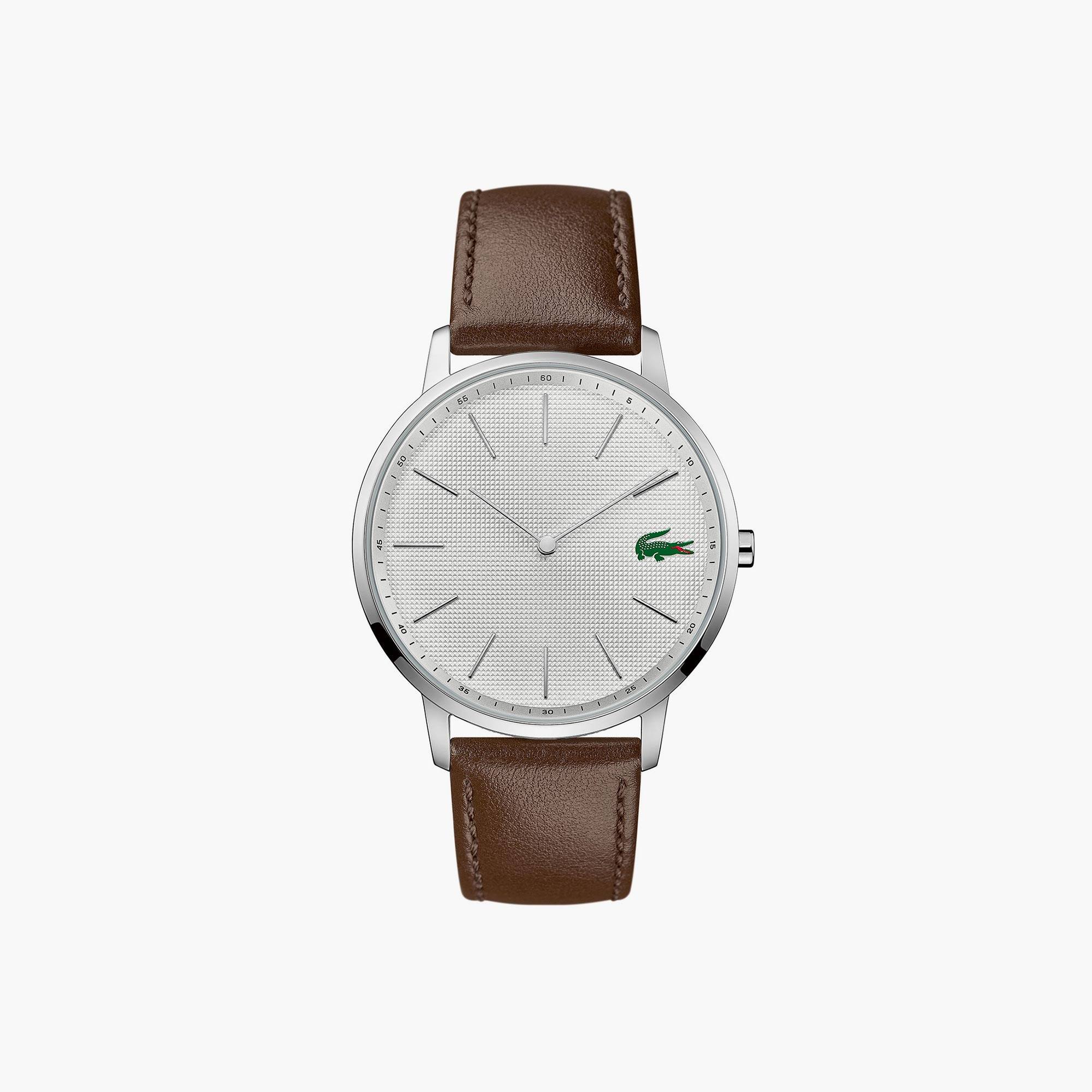 Lacoste Montre homme Moon avec bracelet en cuir marron et cadran en acier inoxydable Taille Taille u