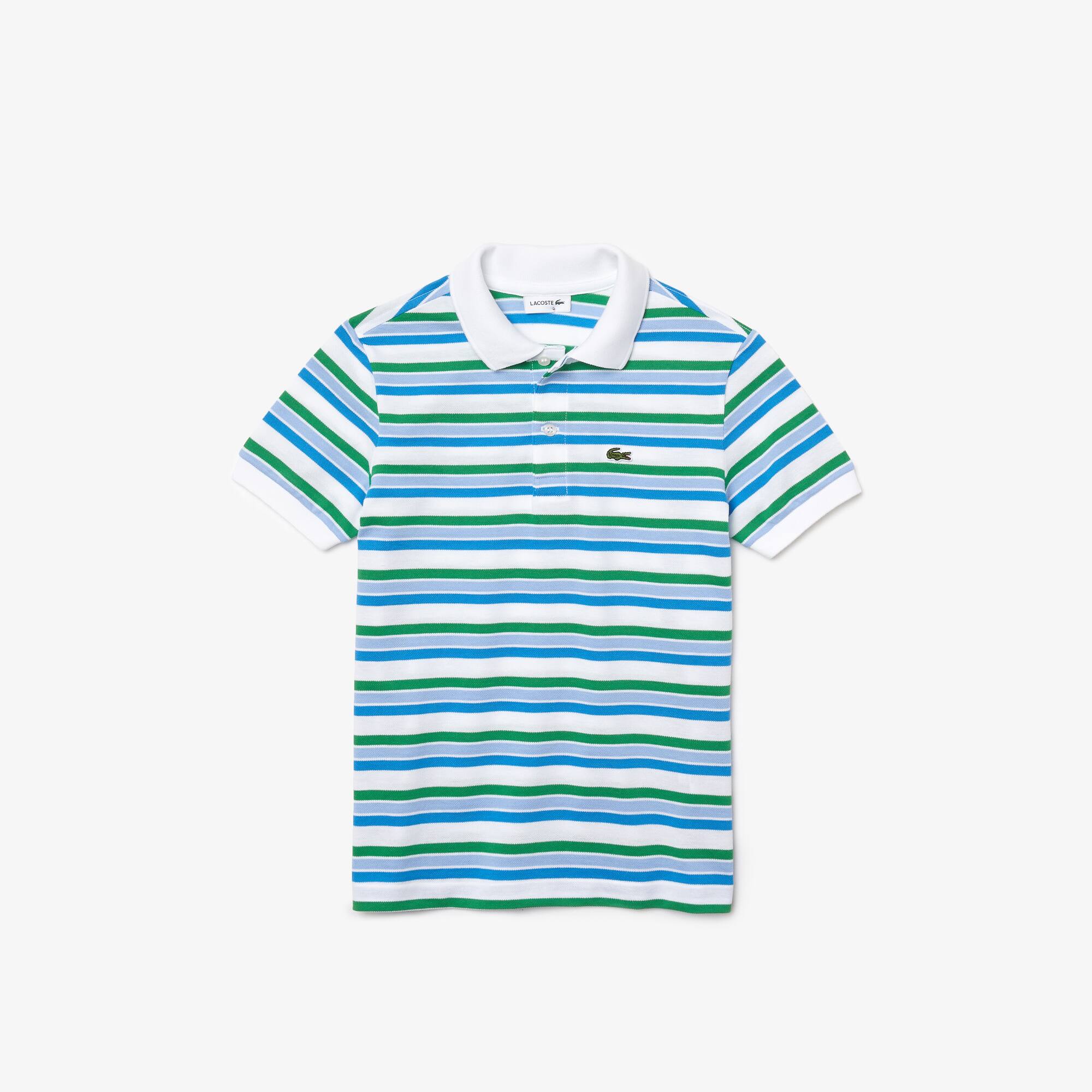 Polo Garçon Lacoste en piqué de coton à rayures multicolores Taille 12 ans Blanc / Vert / Bleu