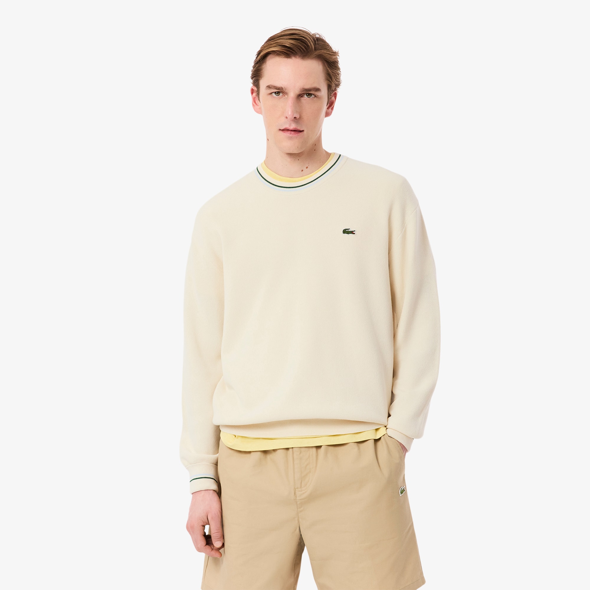 Pull fin en crêpe de coton à rayures Pulls Cardigans homme