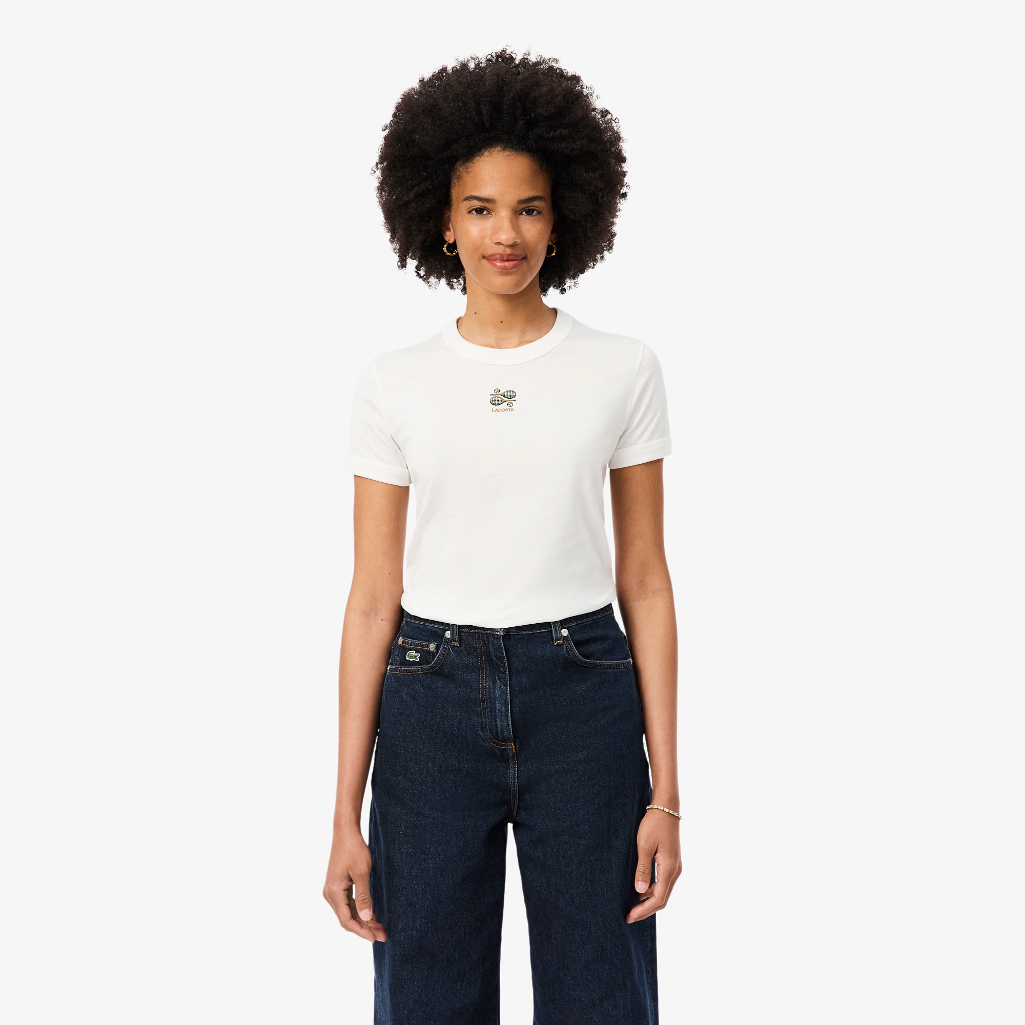 Lacoste T-shirt jersey broderie Taille 46 Blanc