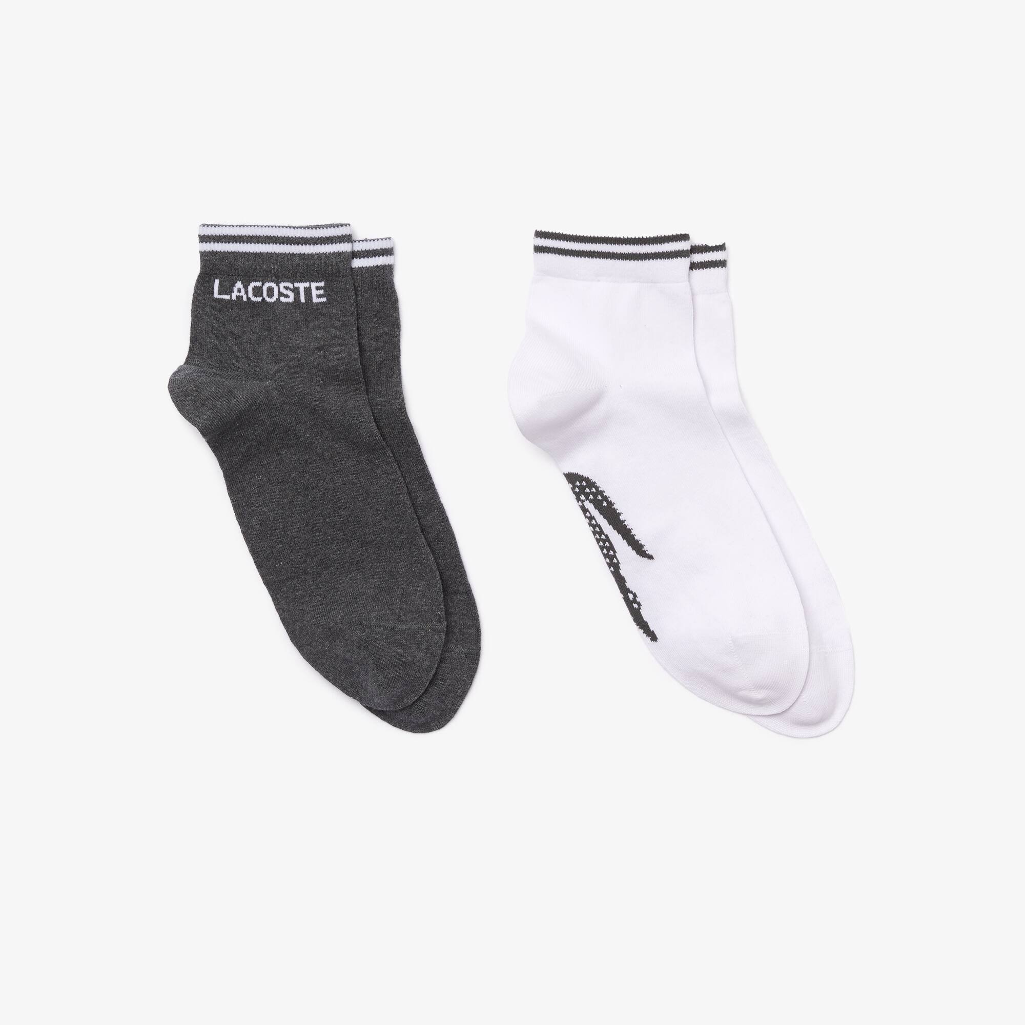 Lot de 2 paires de chaussettes Lacoste SPORT en coton avec logo Taille 36 - 40 Gris Chiné / Blanc