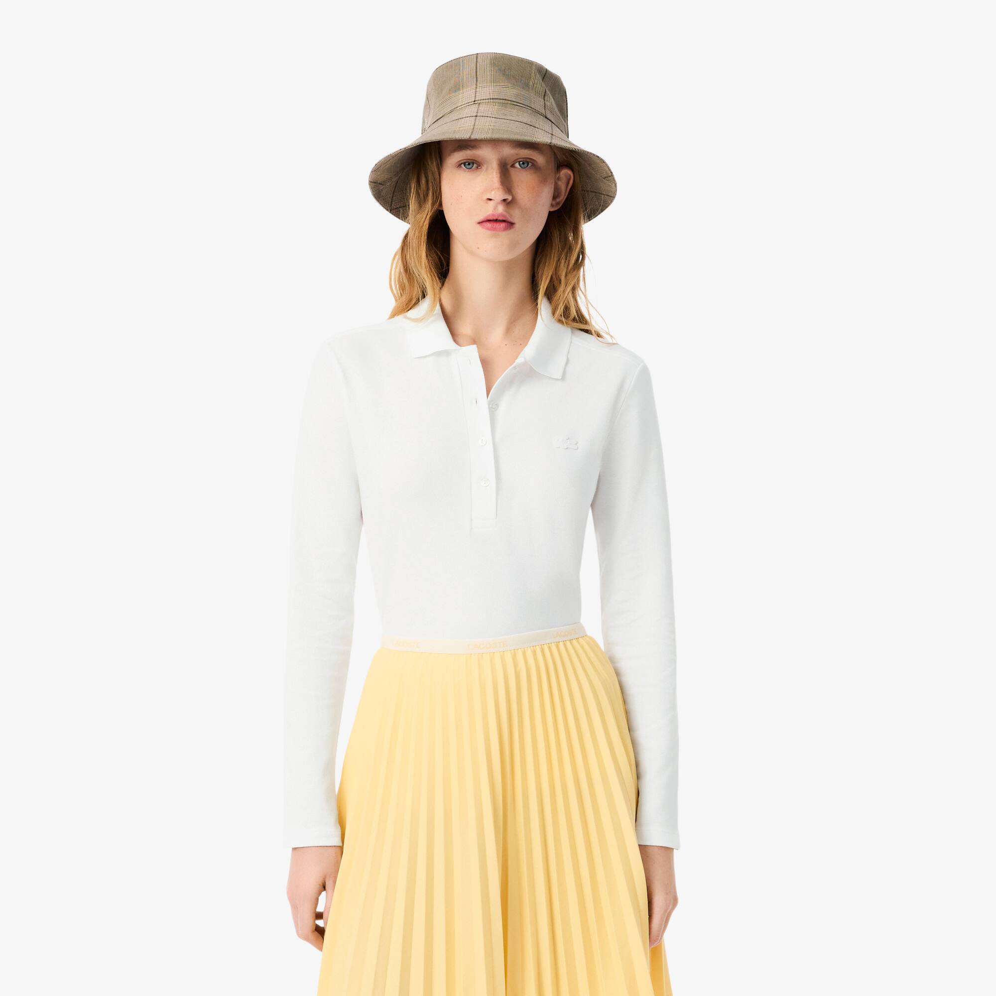 Polo Lacoste slim fit à manches longues en piqué stretch Taille 46 Blanc