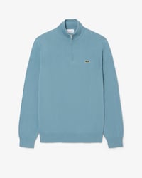 Pull zipp&eacute; coton uni col montant