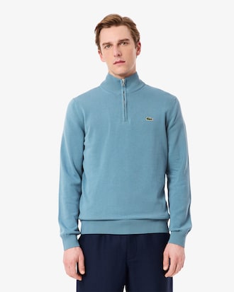 Pull zipp&eacute; coton uni col montant