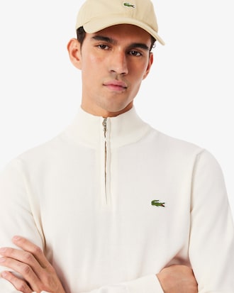 Pull zipp&eacute; coton uni col montant