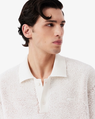 Pull col polo maille bouclette &eacute;ponge D&eacute;fil&eacute;
