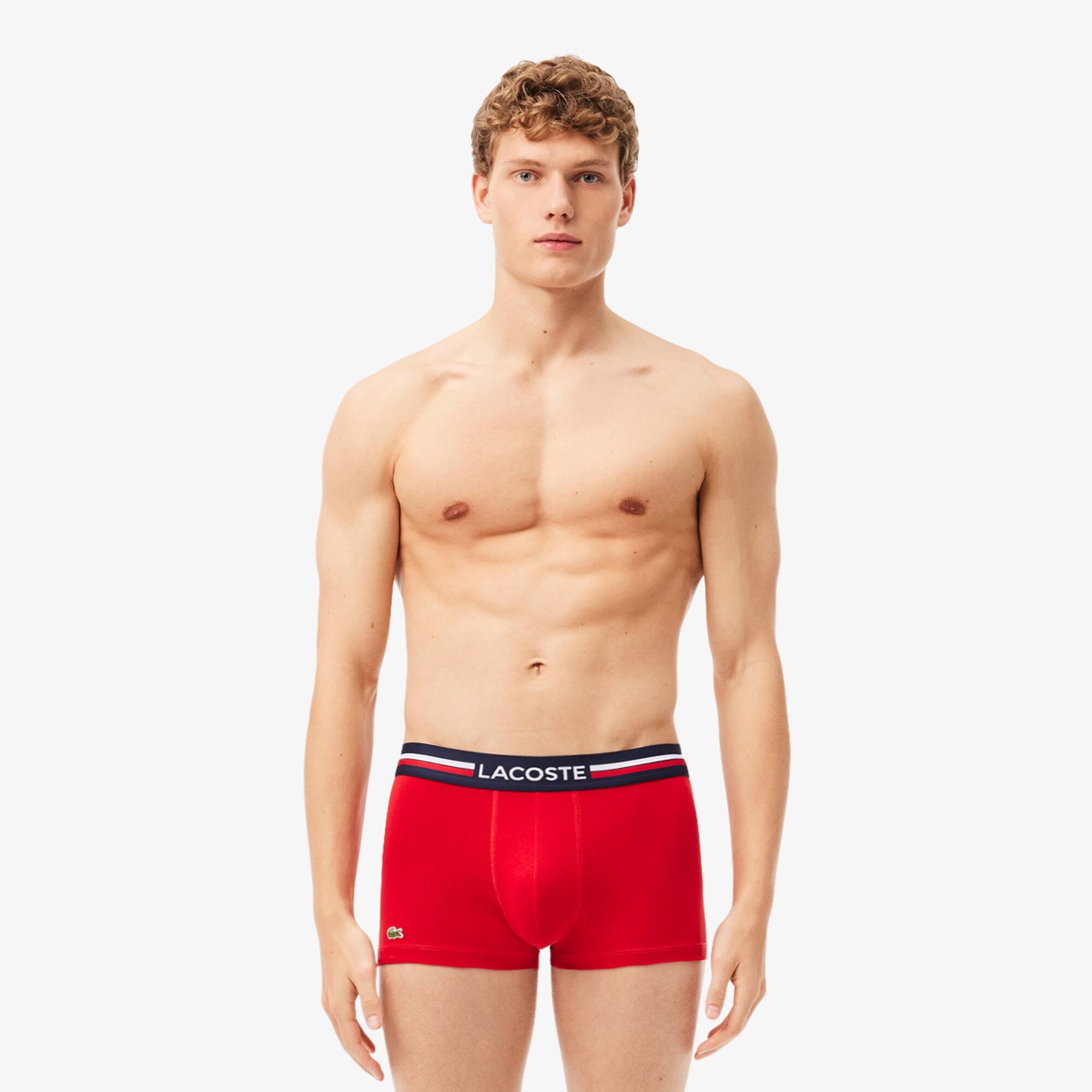 Lacoste Lot De 3 Boxers Courts Iconic Ceinture Tricolore Taille 3 - S Bleu Marine / Gris Chine / Rou