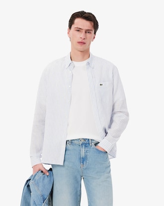 Chemise regular fit en lin rayée