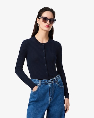 Cardigan côtelé laine mérinos