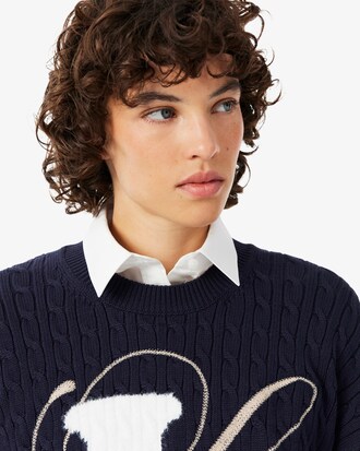 Pull maille torsad&eacute;e intarsia broderie