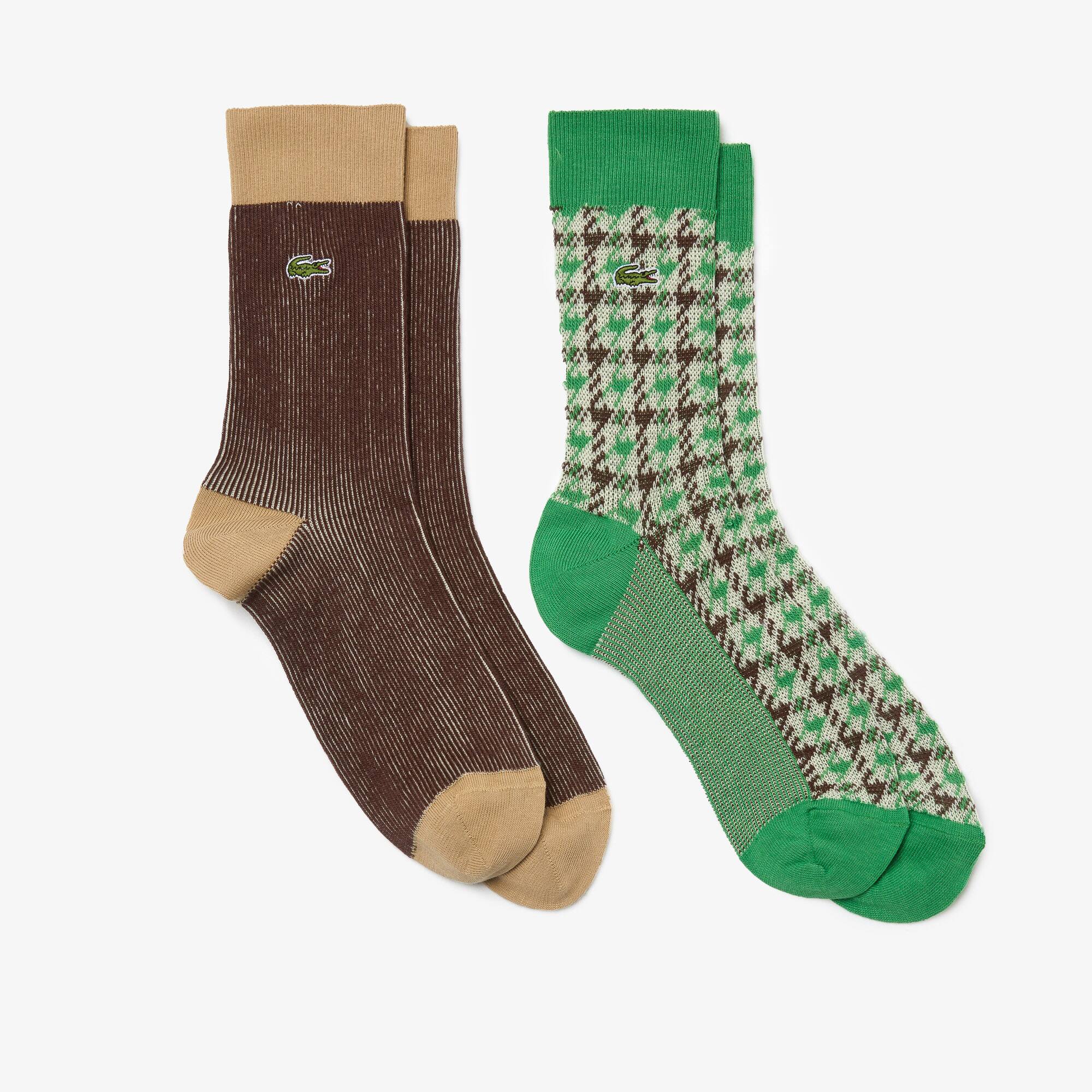 Lacoste Lot de deux paires de chaussettes élégantes Taille 36 - 40 Beige / Vert / Marron / Beige