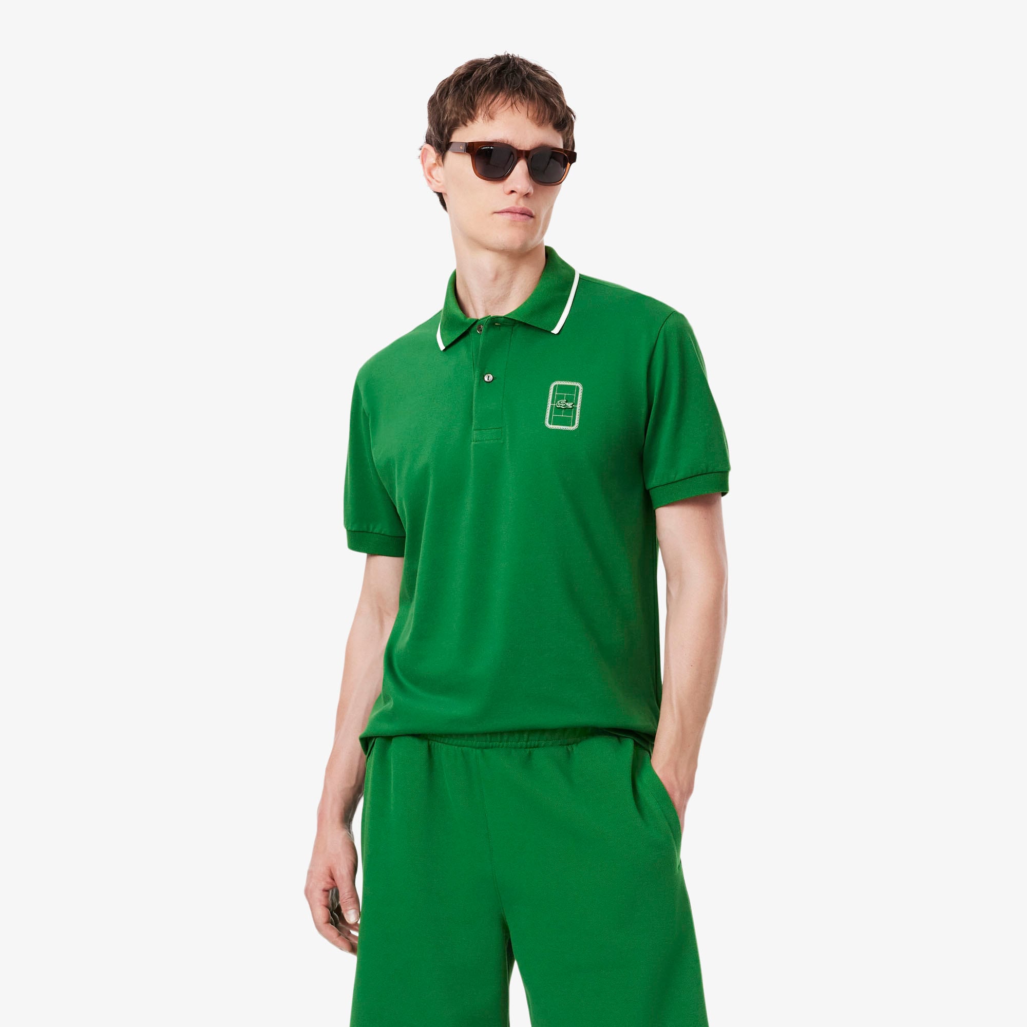 Lacoste Polo Piqué imprimé classic fit Taille S Vert/blanc
