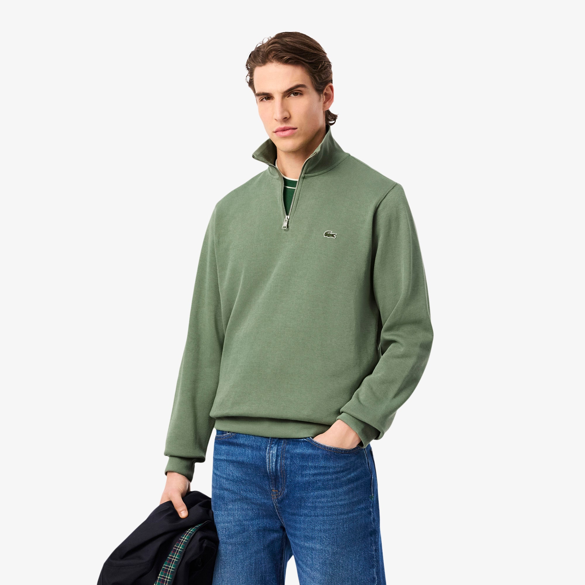 Sweatshirt zippé interlock col montant