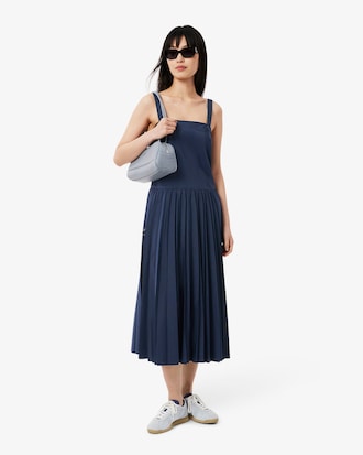 Robe longue plissée à bretelles