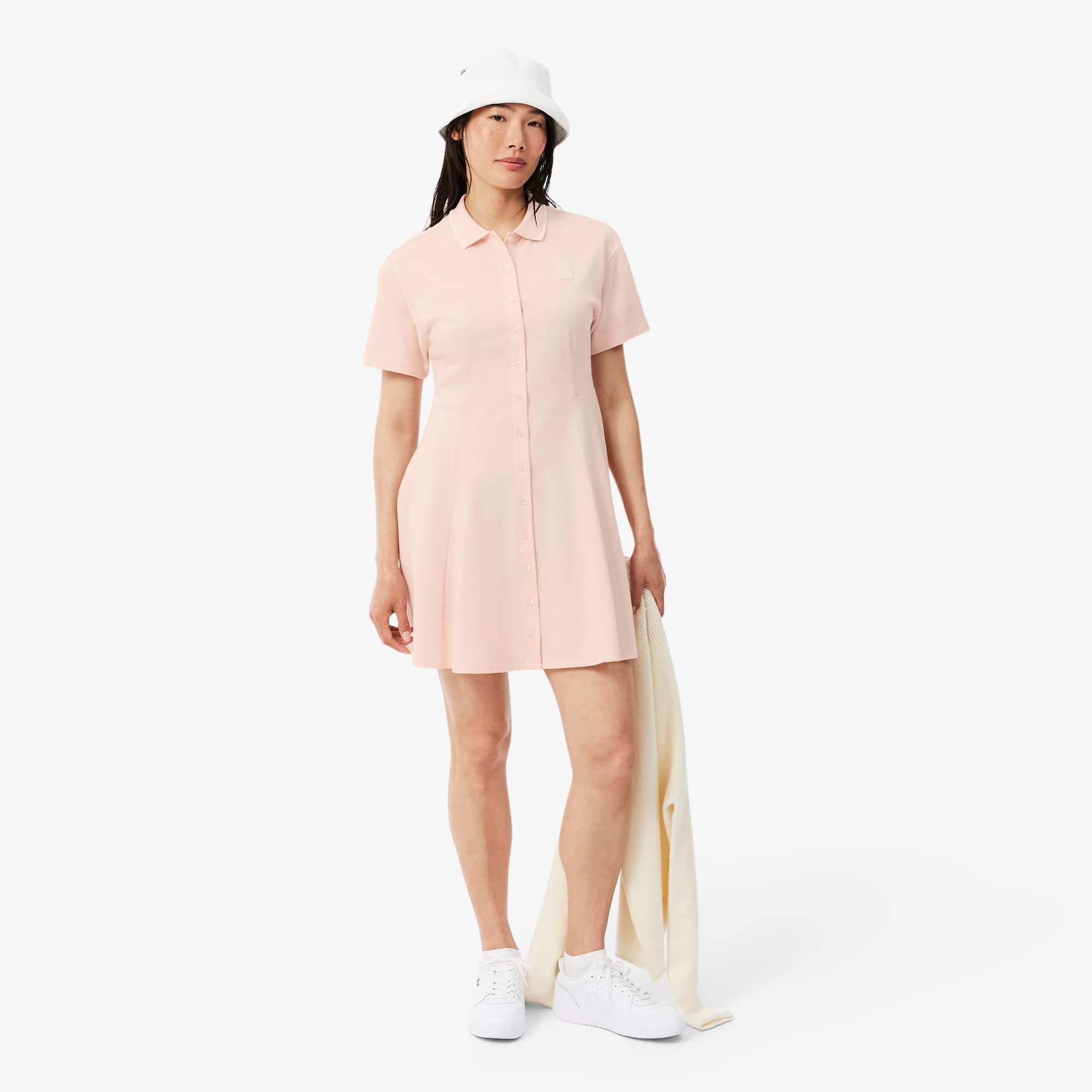 Lacoste Robe évasée Petit Piqué badge Taille 38 Rose