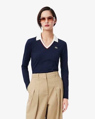 Polo manches longues slim fit liserés