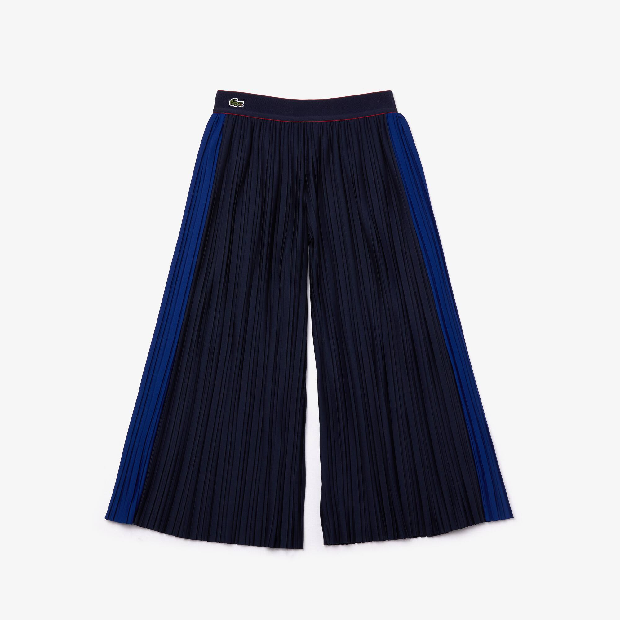 Lacoste Pantalon évasé Fille en maille plissée Taille 8 ans Bleu Marine / Bleu