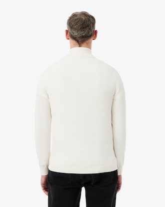 Pull zipp&eacute; coton uni col montant