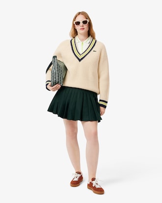 Pull tennis col V oversize en laine