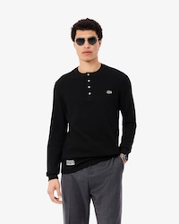 T-shirt Henley maille gaufr&eacute;e