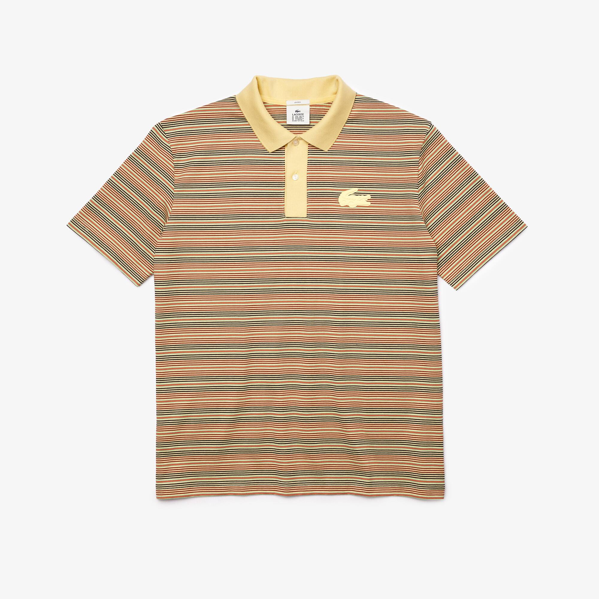 Polo unisexe Lacoste LIVE loose fit en coton rayé Taille 6 - XL Marron / Blanc