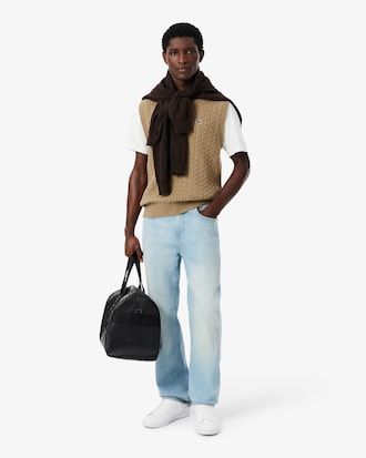 Pull sans manche torsad&eacute; coton