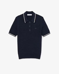 Pull col polo maille torsad&eacute;e rayures