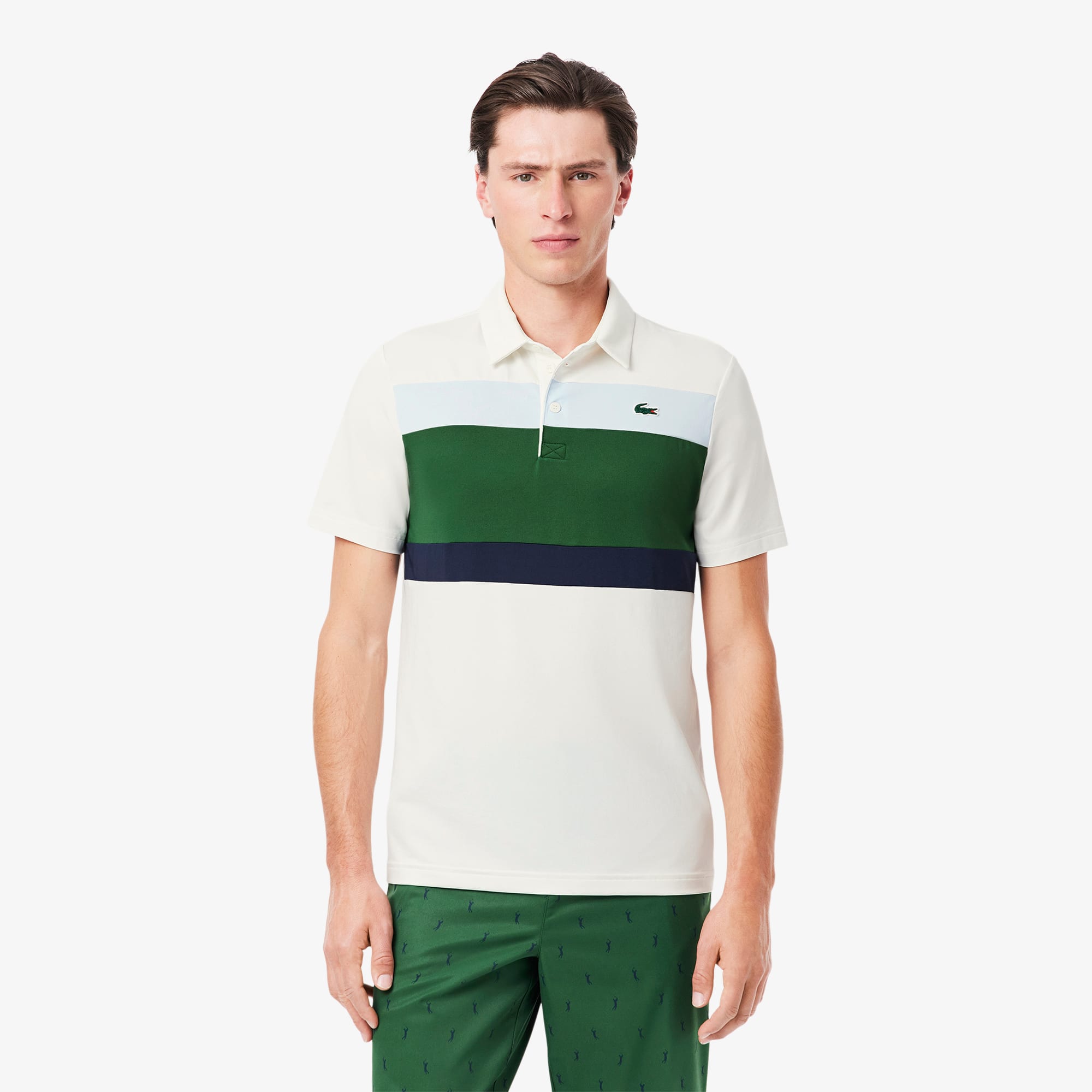 Polo Shirt Lacoste Polo Lacoste Vert Et Blanc Polo Golf Color-block