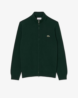 Pull zippé coton uni col montant