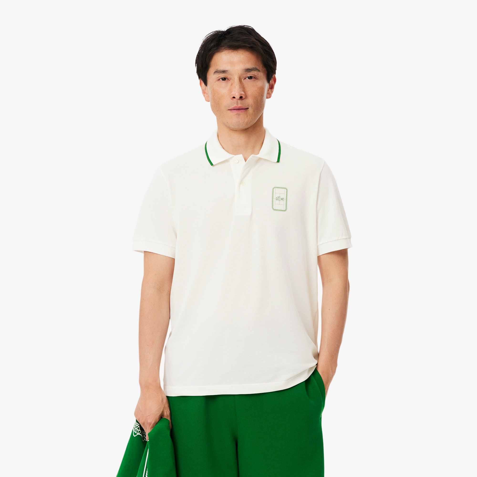 Lacoste Polo Piqué imprimé classic fit Taille XS Blanc/vert