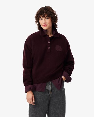 Pull col polo laine blason brod&eacute;