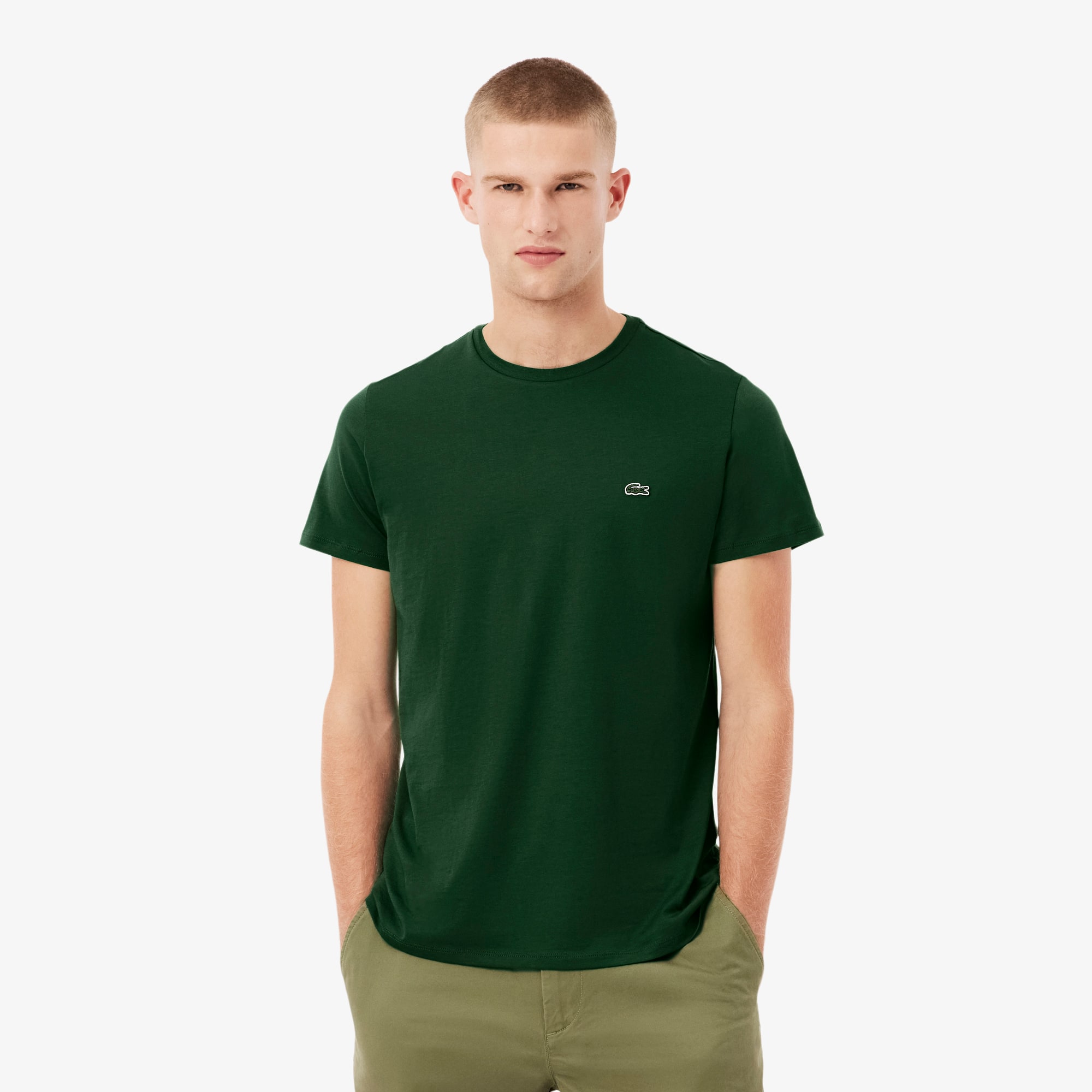 Lacoste T-shirt col rond en jersey de coton pima uni Taille 6 - XL Vert