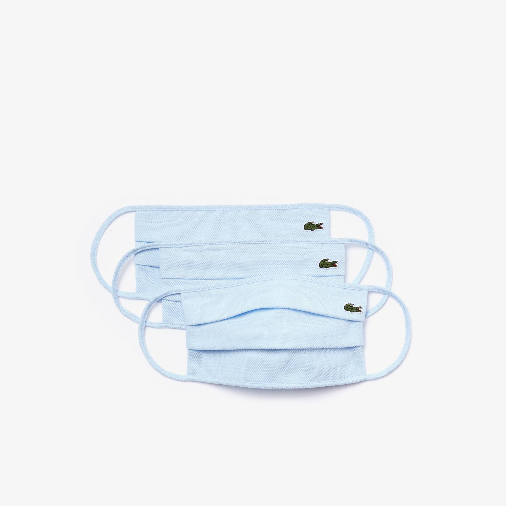 Lacoste Pack de 3 masques de protection visage unis en coton L.12.12 Taille 6 - M Bleu Clair