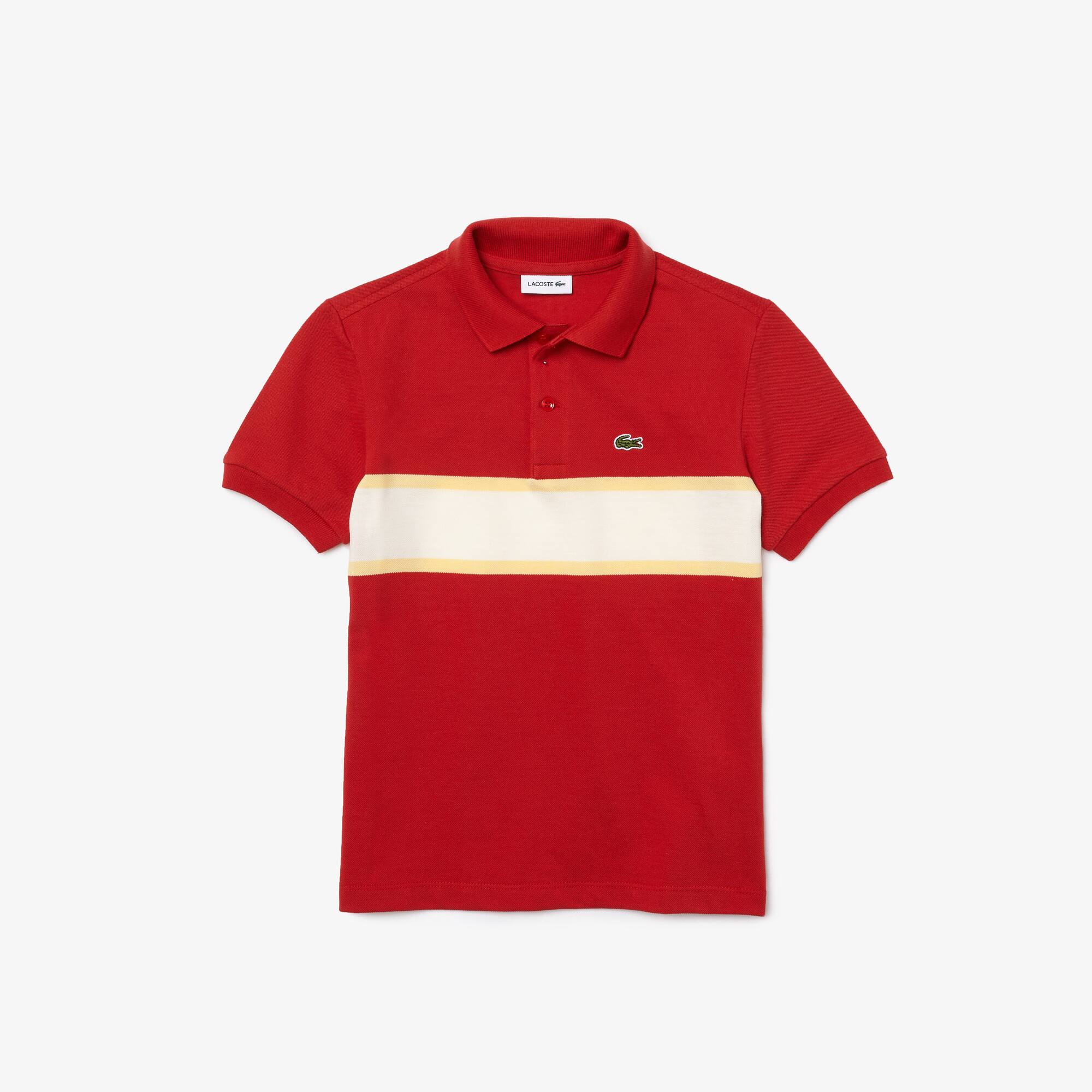 Polo Lacoste Garçon en piqué de coton à rayures contrastées Taille 6 ans Rouge / Jaune / Blanc