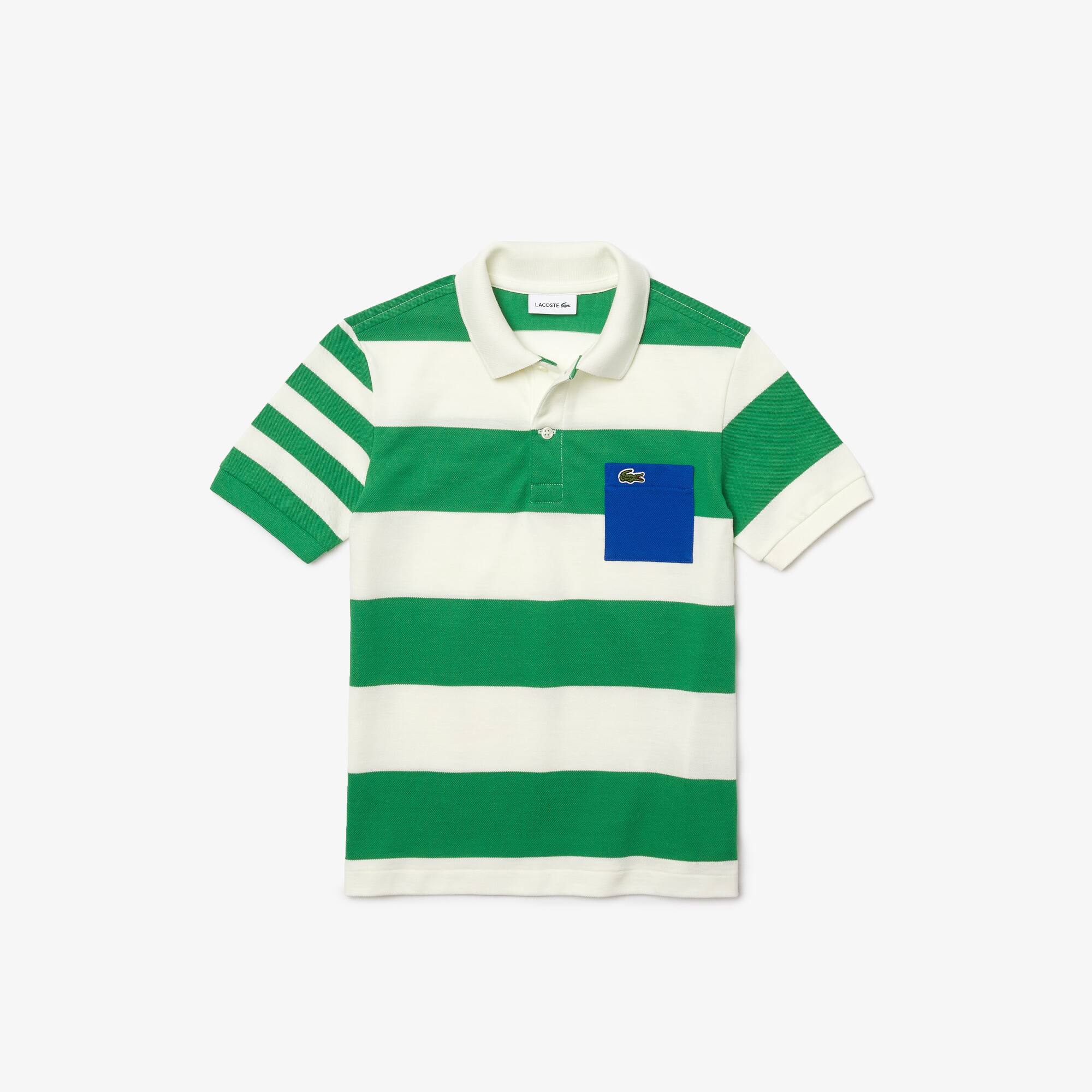 Polo Garçon Lacoste en piqué rayé avec poche colorée Taille 2 ans Vert / Blanc / Bleu