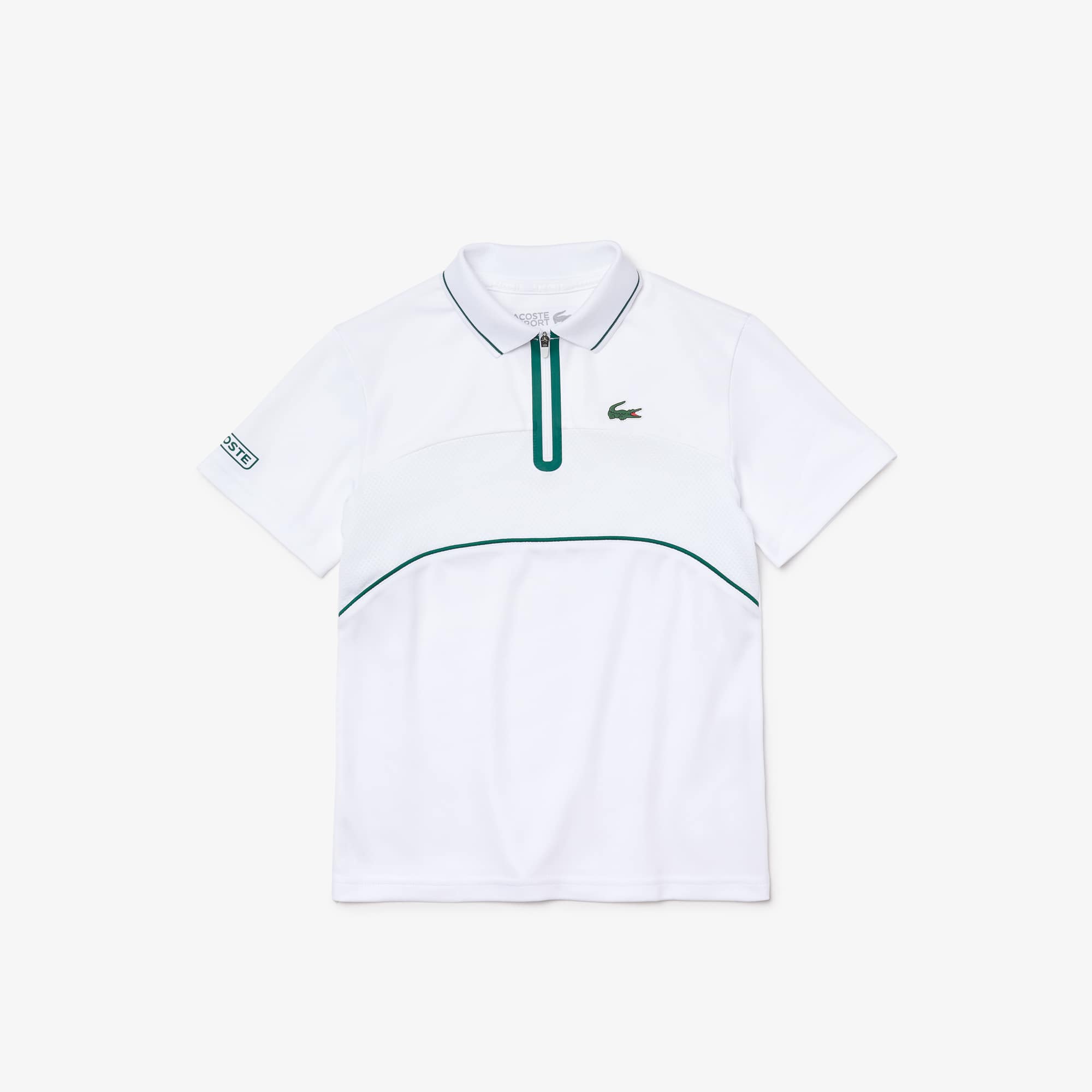 Polo zippé Garçon Tennis Lacoste SPORT en piqué respirant Taille 12 ans Blanc / Vert