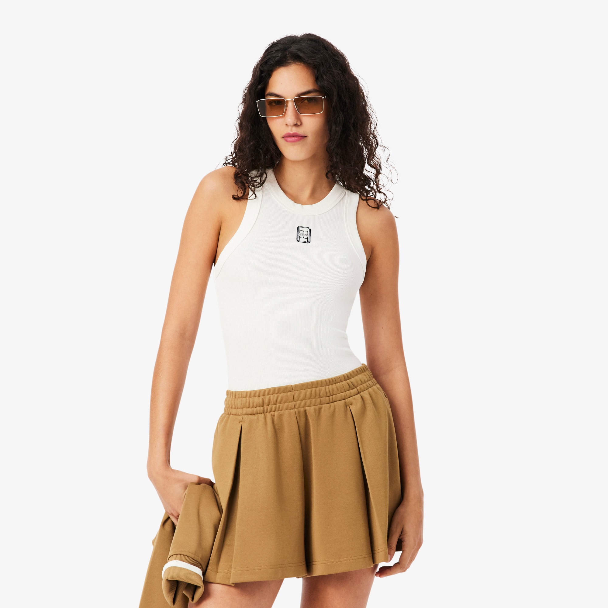 Lacoste Débardeur maille côtelée badge slim fit Taille 36 Blanc