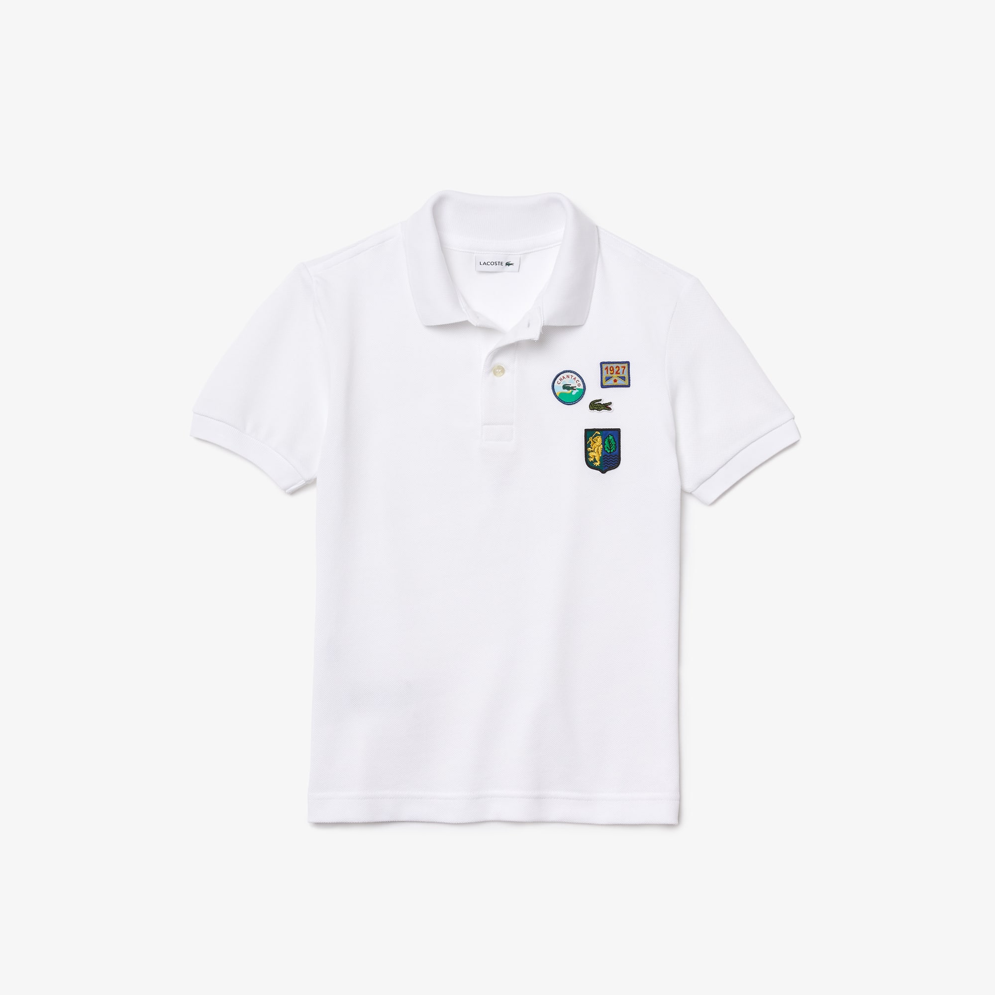Polo Garçon Lacoste en piqué de coton doux avec badges Taille 10 ans Blanc