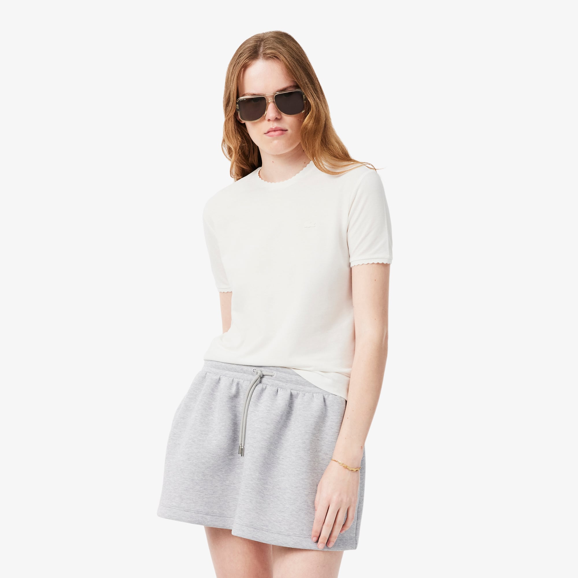 Lacoste T-shirt Piqué fluide finitions festonnées Taille 42 Blanc