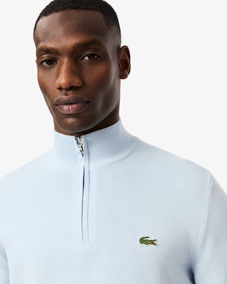 Pull zipp&eacute; coton uni col montant