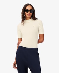 T-shirt col montant maille c&ocirc;tel&eacute;e laine slim fit
