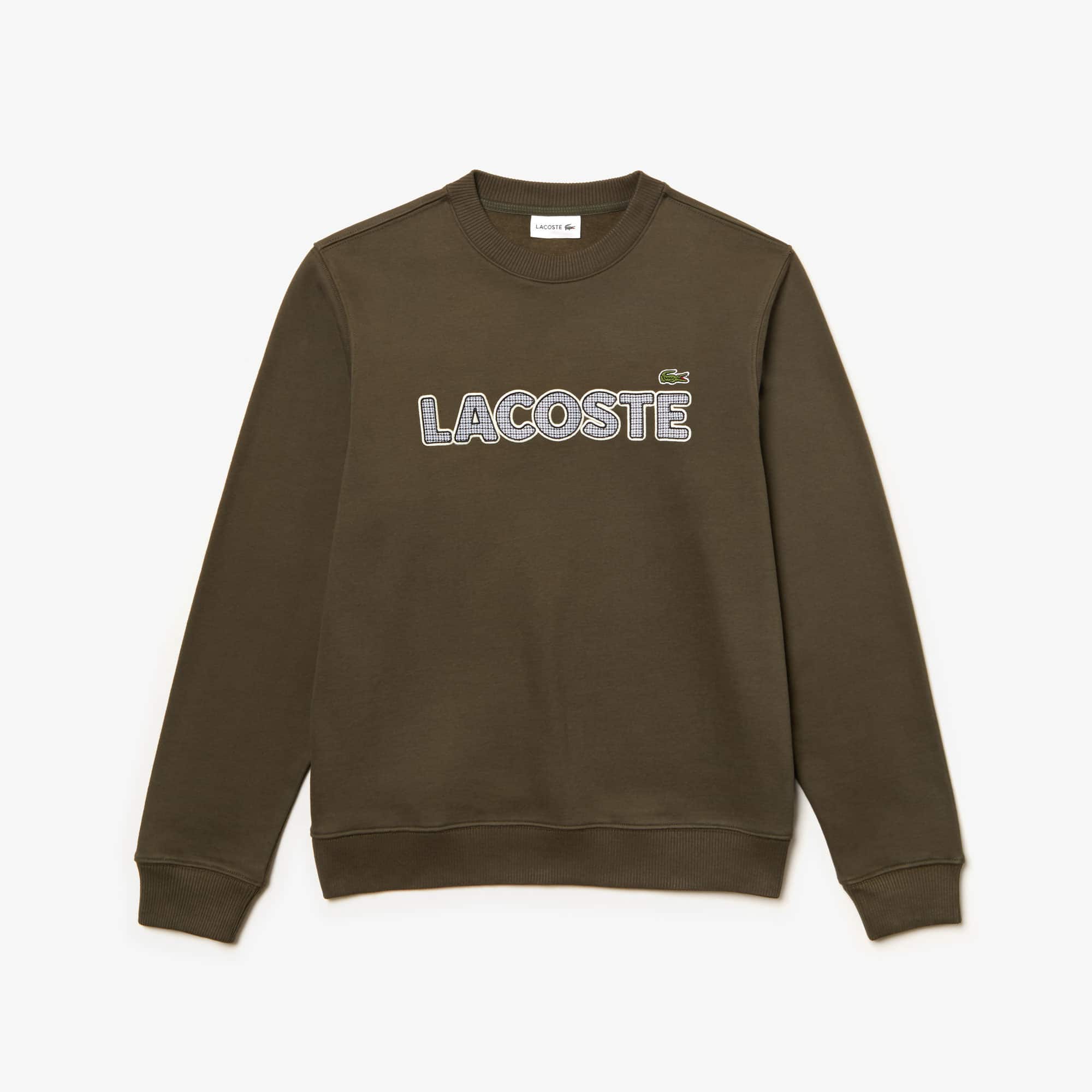 Sweatshirt col rond en molleton avec badge Lacoste à carreaux Taille 3 - S Vert Kaki