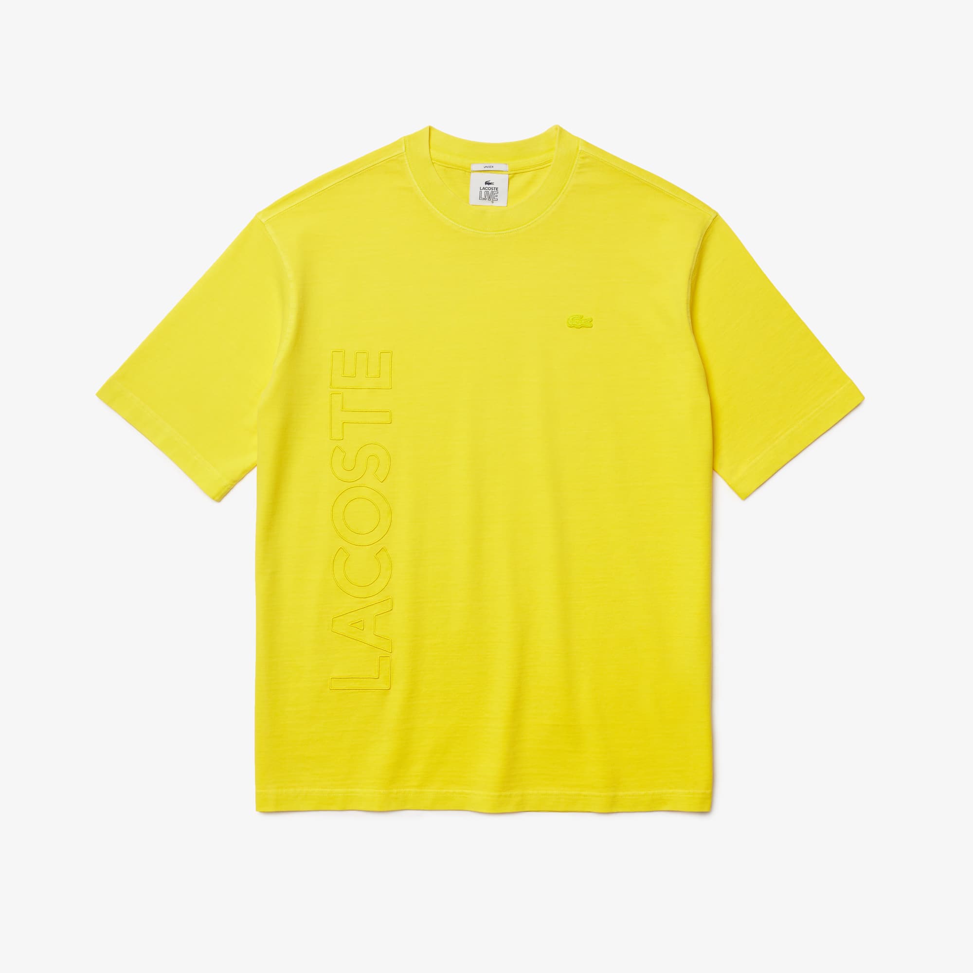 T-shirt à col rond unisexe Lacoste LIVE loose fit en coton délavé Taille 4 - M Jaune