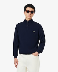 Pull zipp&eacute; coton uni col montant