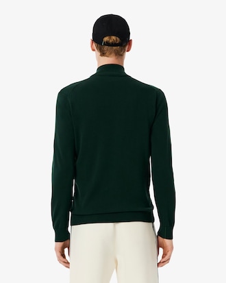 Pull zippé coton uni col montant