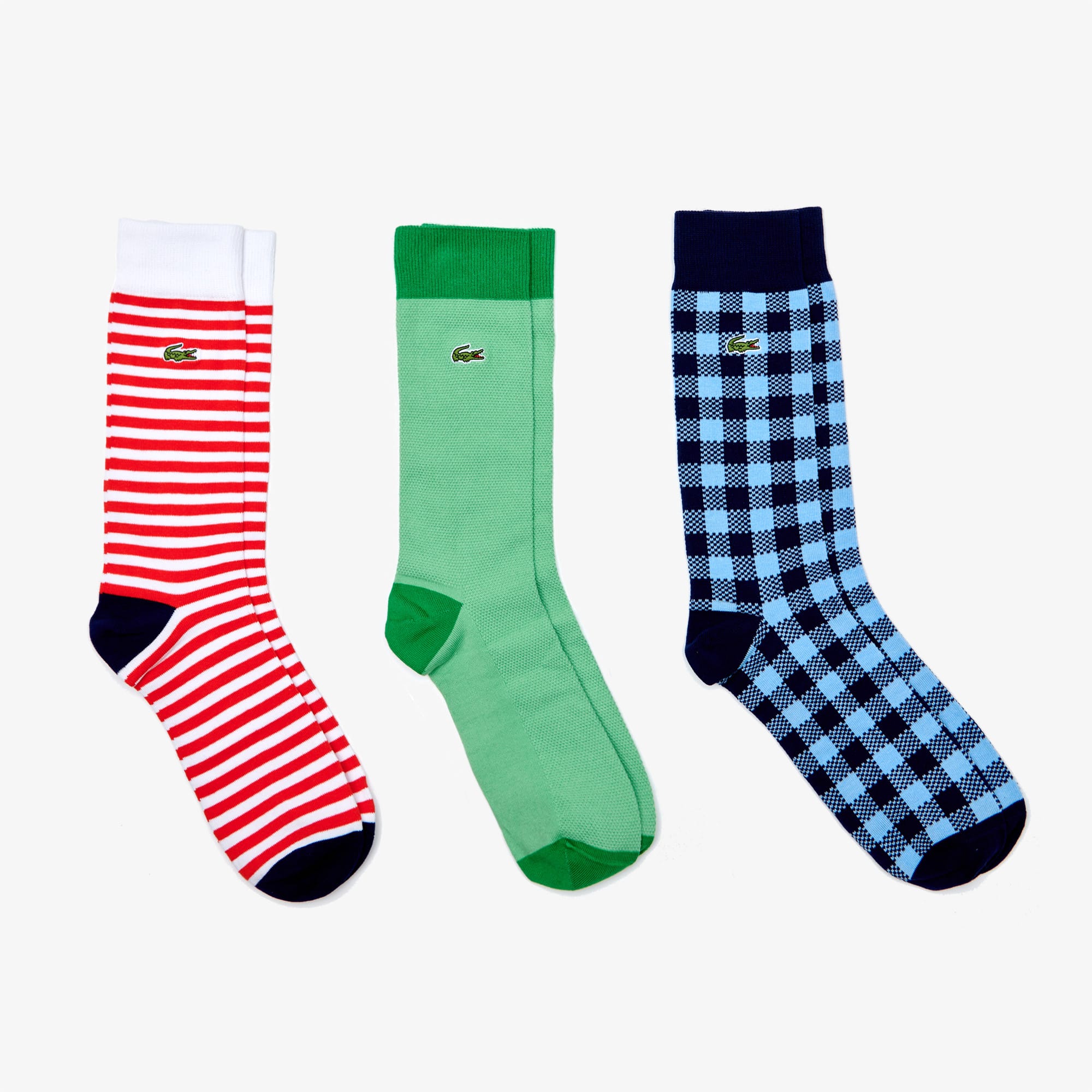 Lacoste Lot de trois paires de chaussettes en coton mélangé Taille 41 - 46 Blanc / Rouge / Bleu / Ve