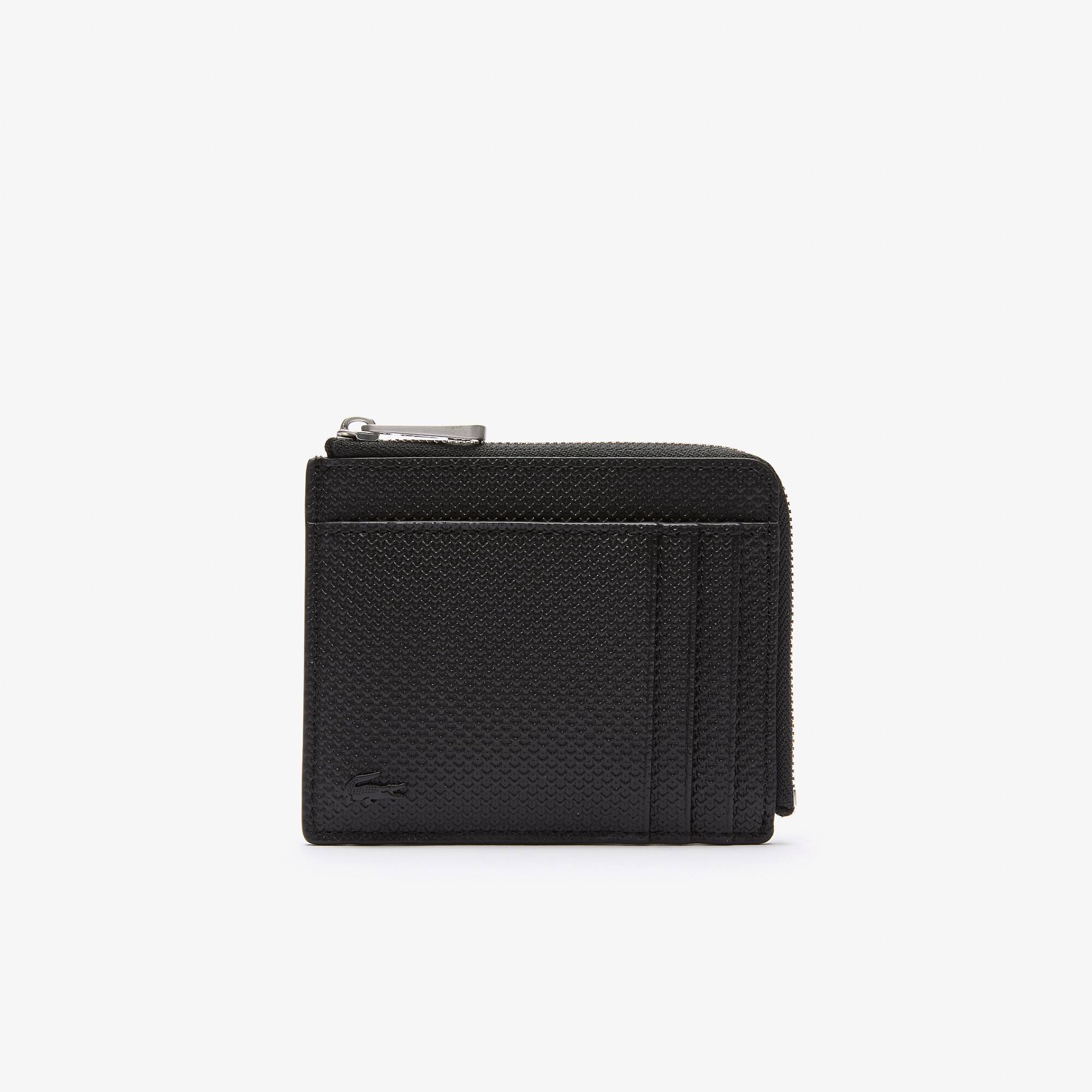 Lacoste Porte-cartes zippé Chantaco en cuir piqué mat 4 cartes Taille Taille unique Noir