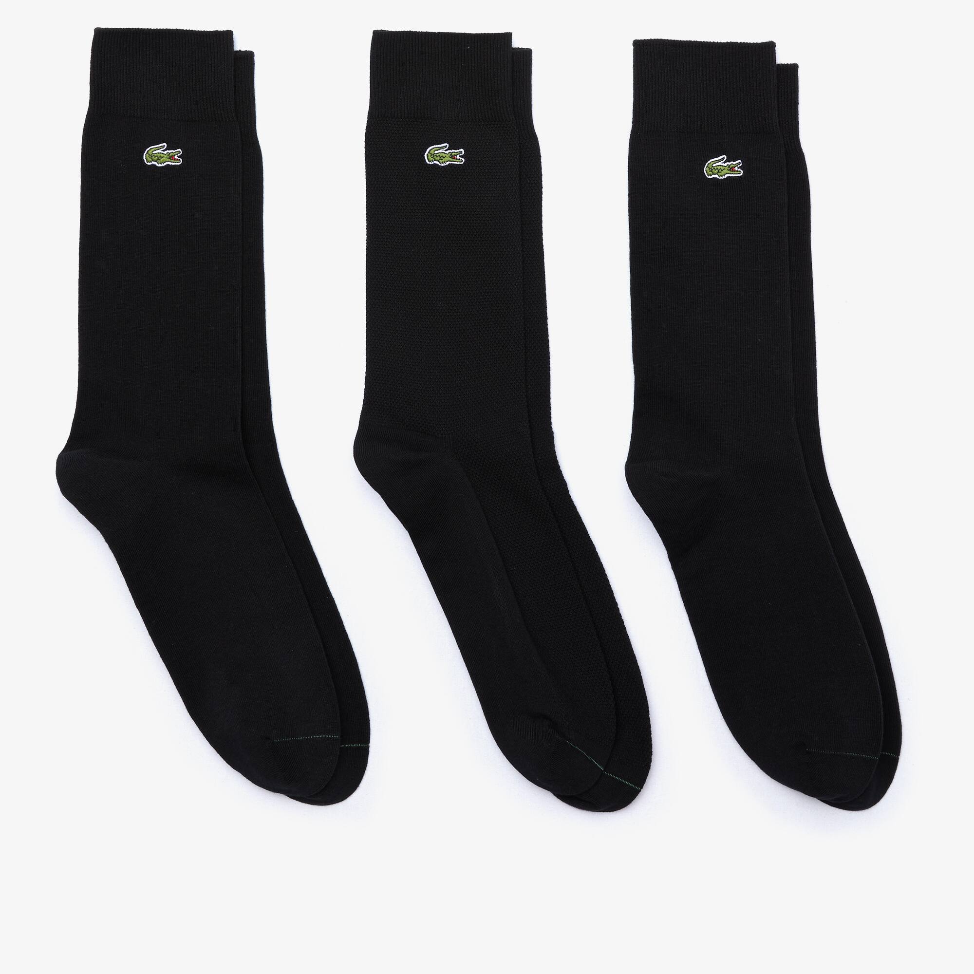 Lacoste Lot de 3 paires de chaussettes unies en coton mélangé Taille 41 - 46 Noir / Vert