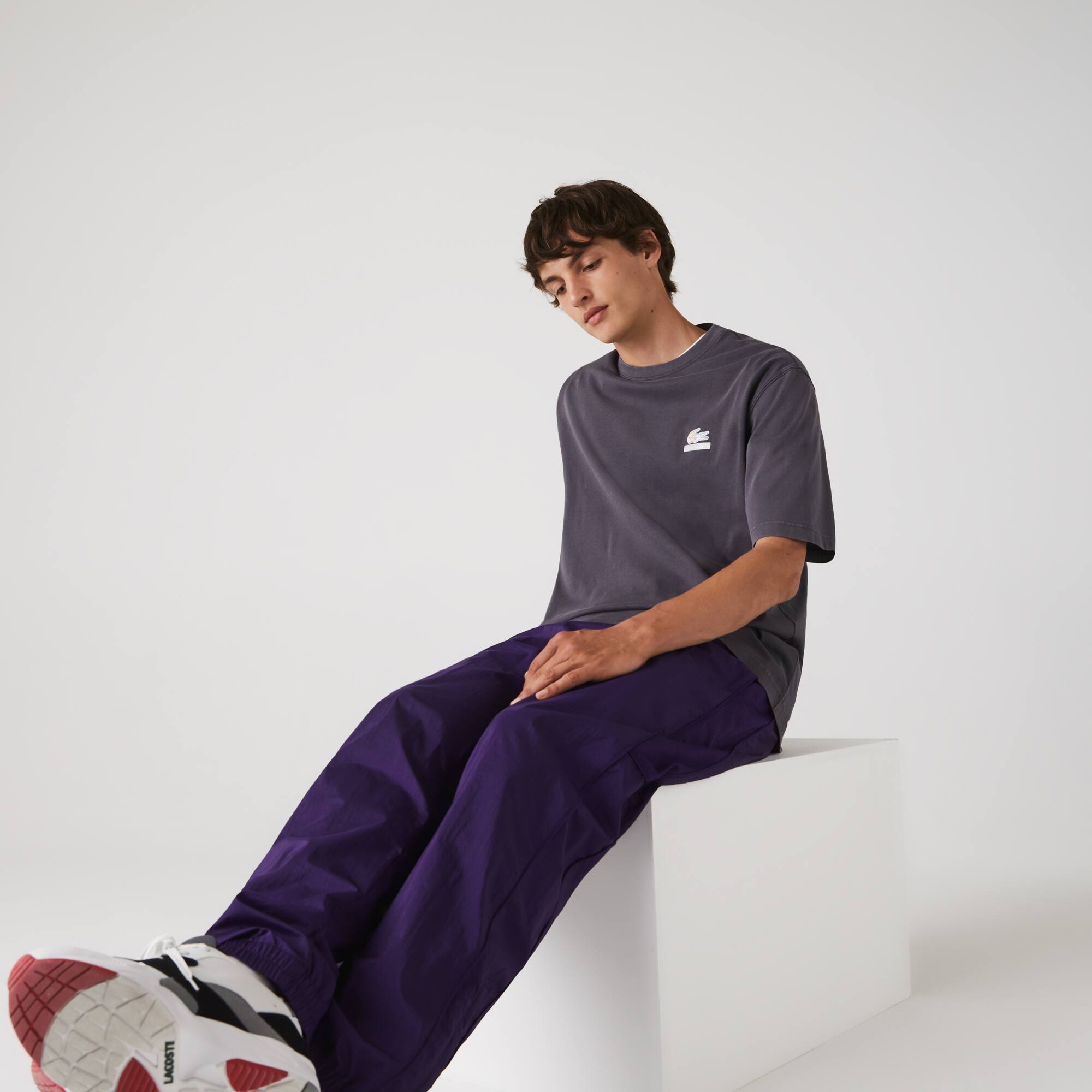 Lacoste T-shirt loose fit à col rond en coton uni Collab CONCEPTS Taille 6 - XL Noir