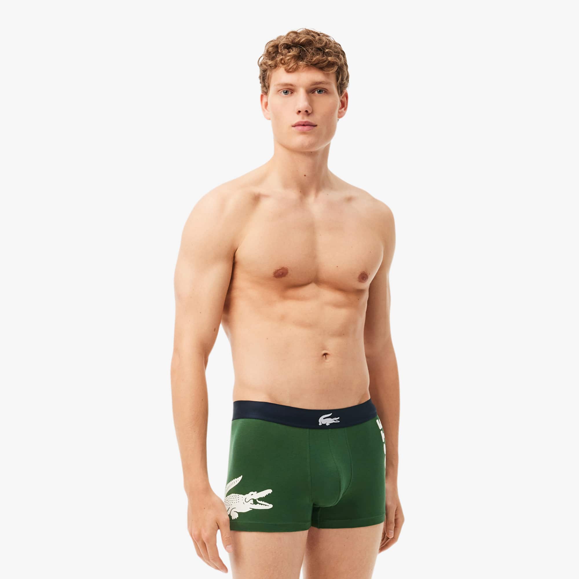 Lacoste Lot de 3 boxers courts dépareillés en coton stretch Taille 2 - XS Vert / Bleu Marine / Blanc